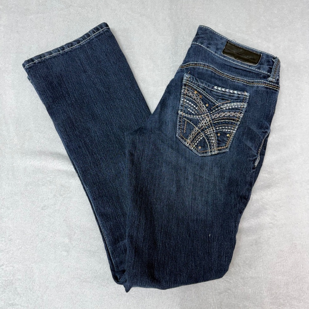 Twentyone Black by rue21 Dark‎ Wash Bootcut Jeans Embroidered Pockets 7/8R